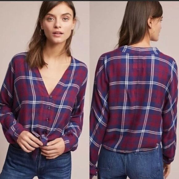 Rails Large Sloane Red Blue Cropped Anthro Flannel - Picture 1 of 7